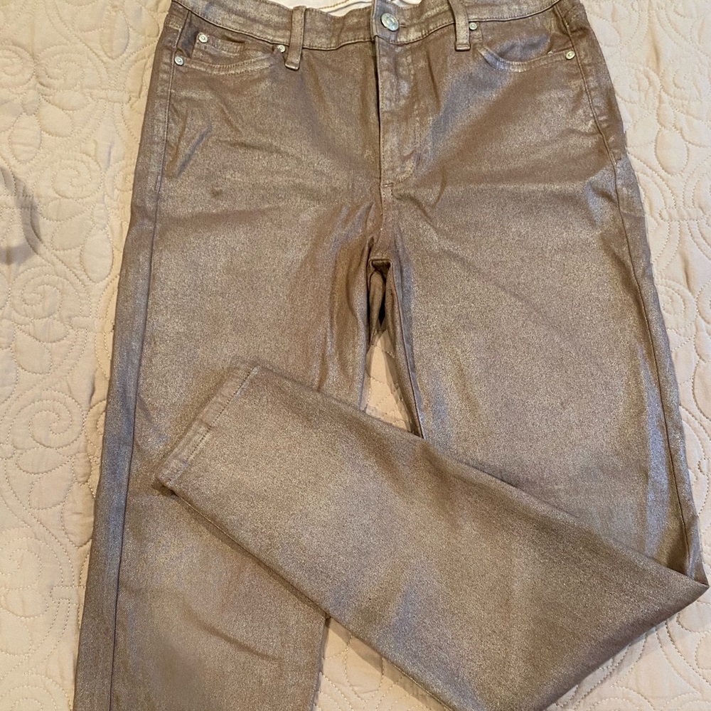 Rose gold metallic jeans